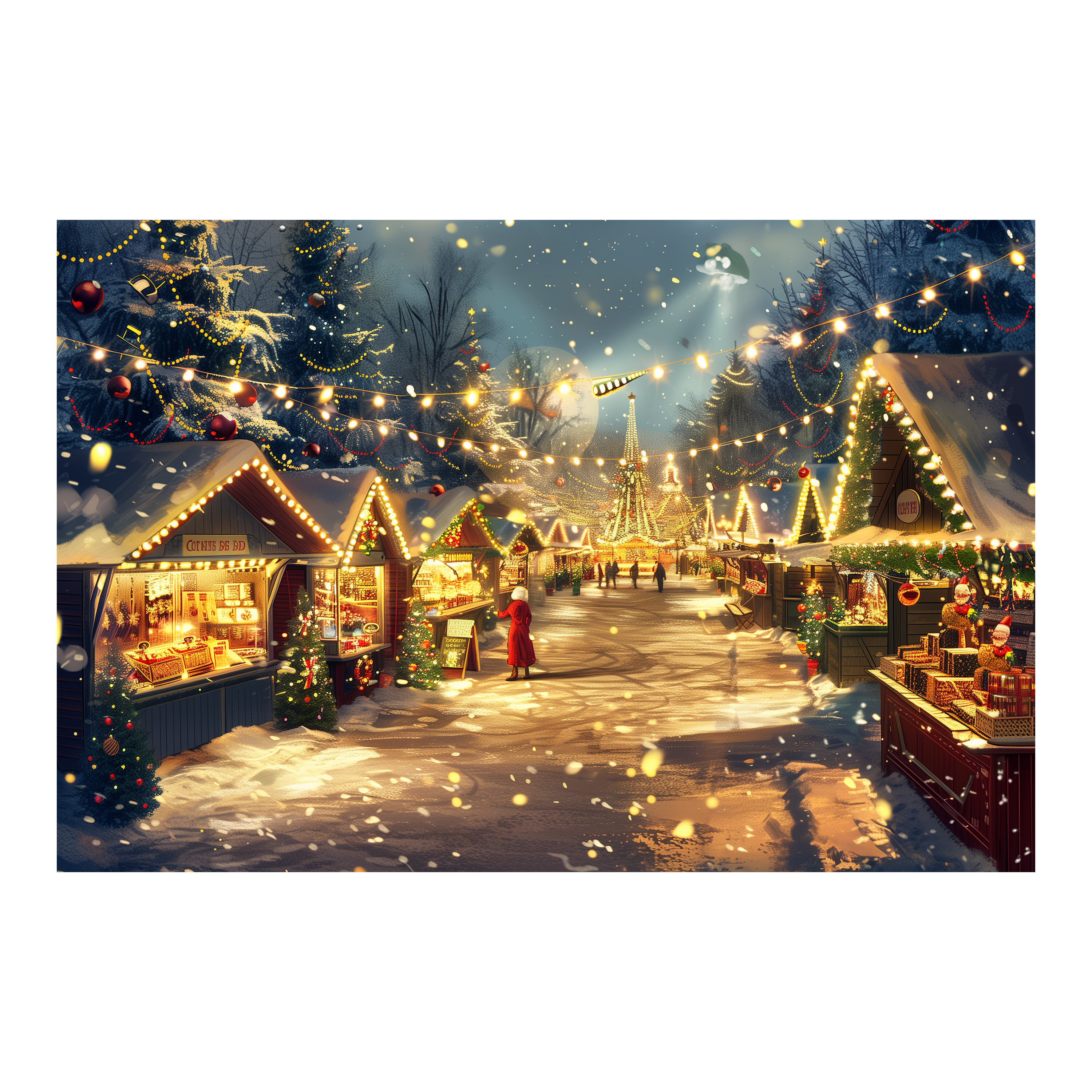 Magical Christmas Village Wooden Jigsaw Puzzle Framed, Snowy Market Decor
