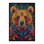 Majestic Bear Mandala Wooden Jigsaw Puzzle - Deep Blue & Gold Animal Shaped Wood Puzzle for Adults