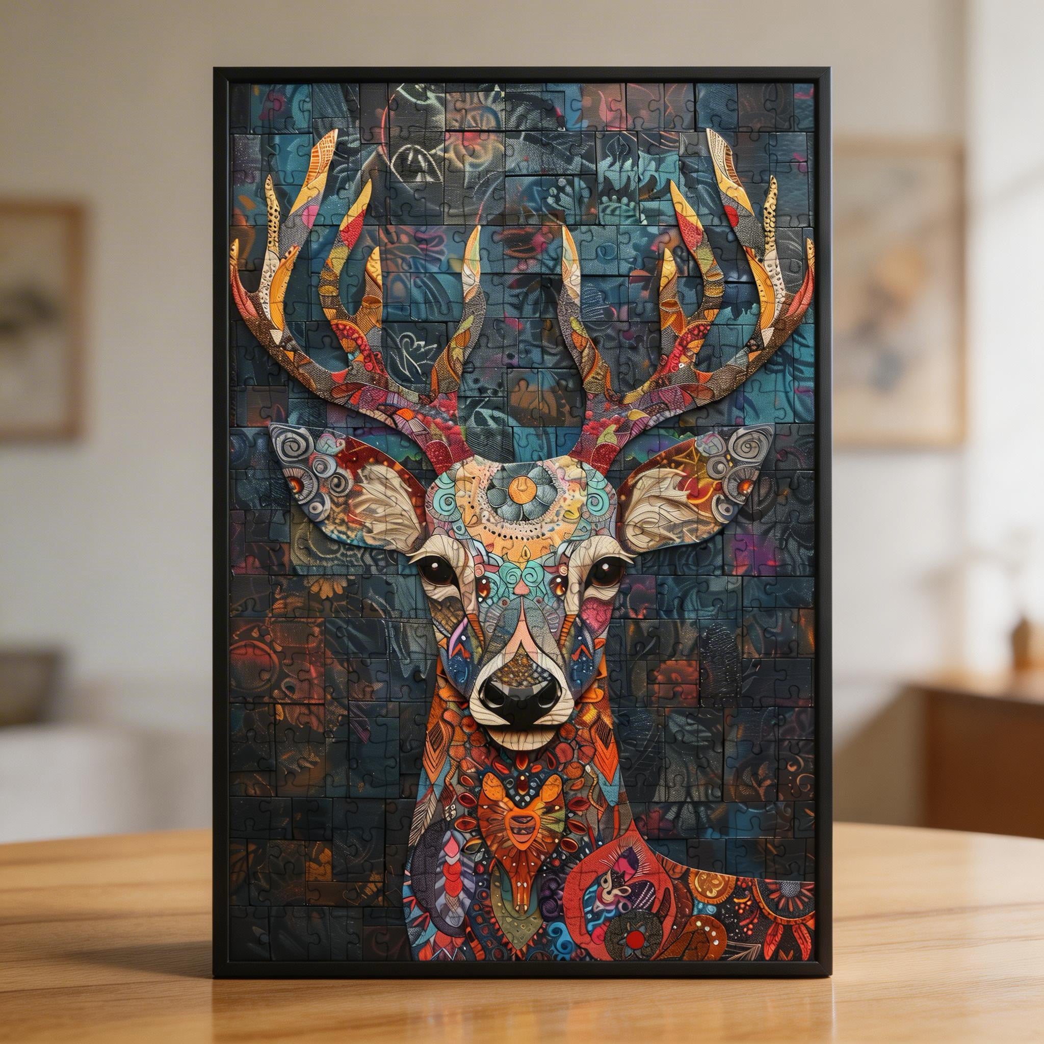 Majestic Deer Mandala Wooden Jigsaw Puzzle - Elegant Forest Animal Shaped Wood Puzzle - Premium Home Decor