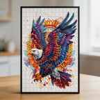 Majestic Eagle Mandala Wooden Jigsaw Puzzle - Bold Bird of Prey Animal Shaped Wood Puzzle - Patriotic Art Gift