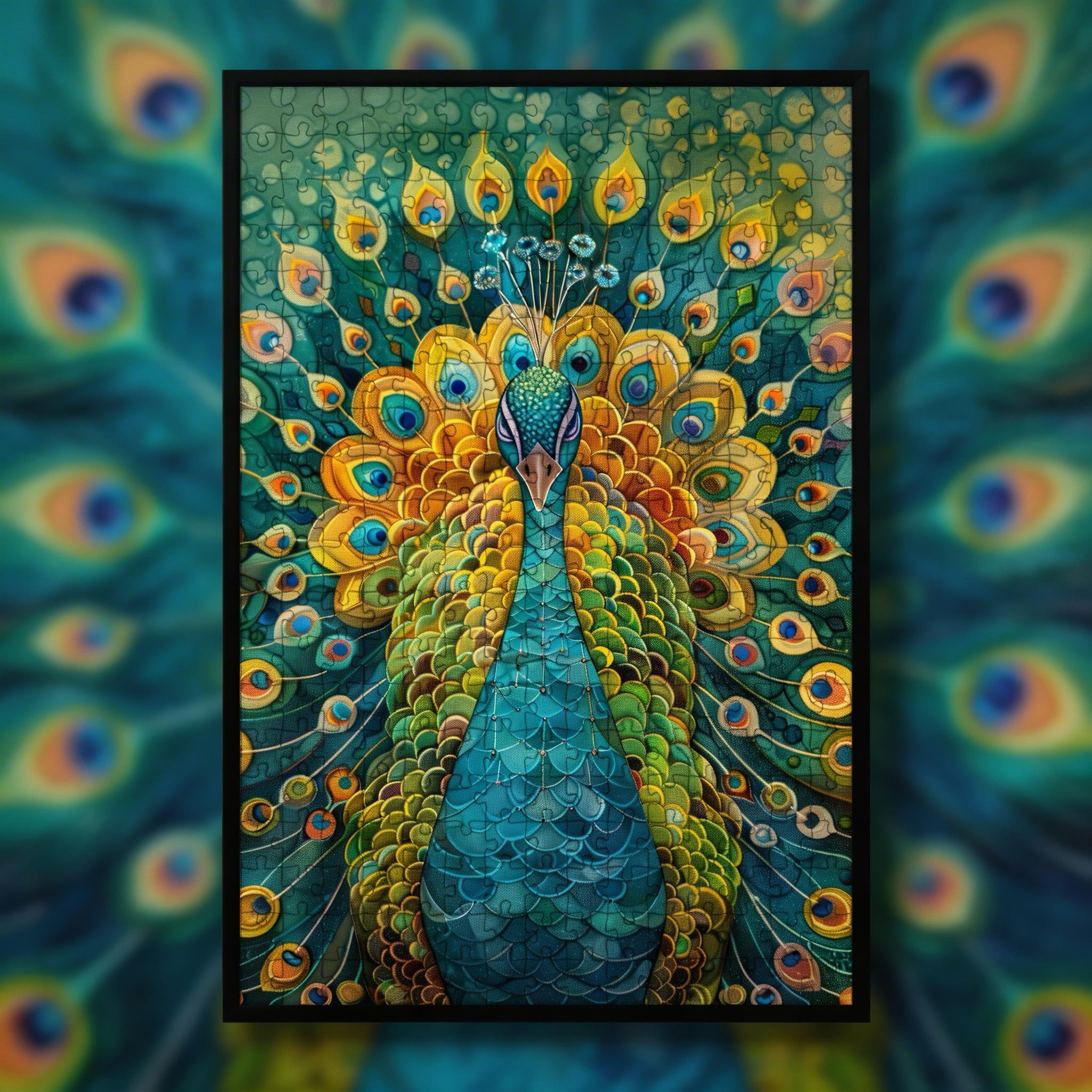 Majestic Peacock Mandala Wooden Jigsaw Puzzle - Vibrant Bird Shaped Wood Puzzle - Decorative Artistic Gift