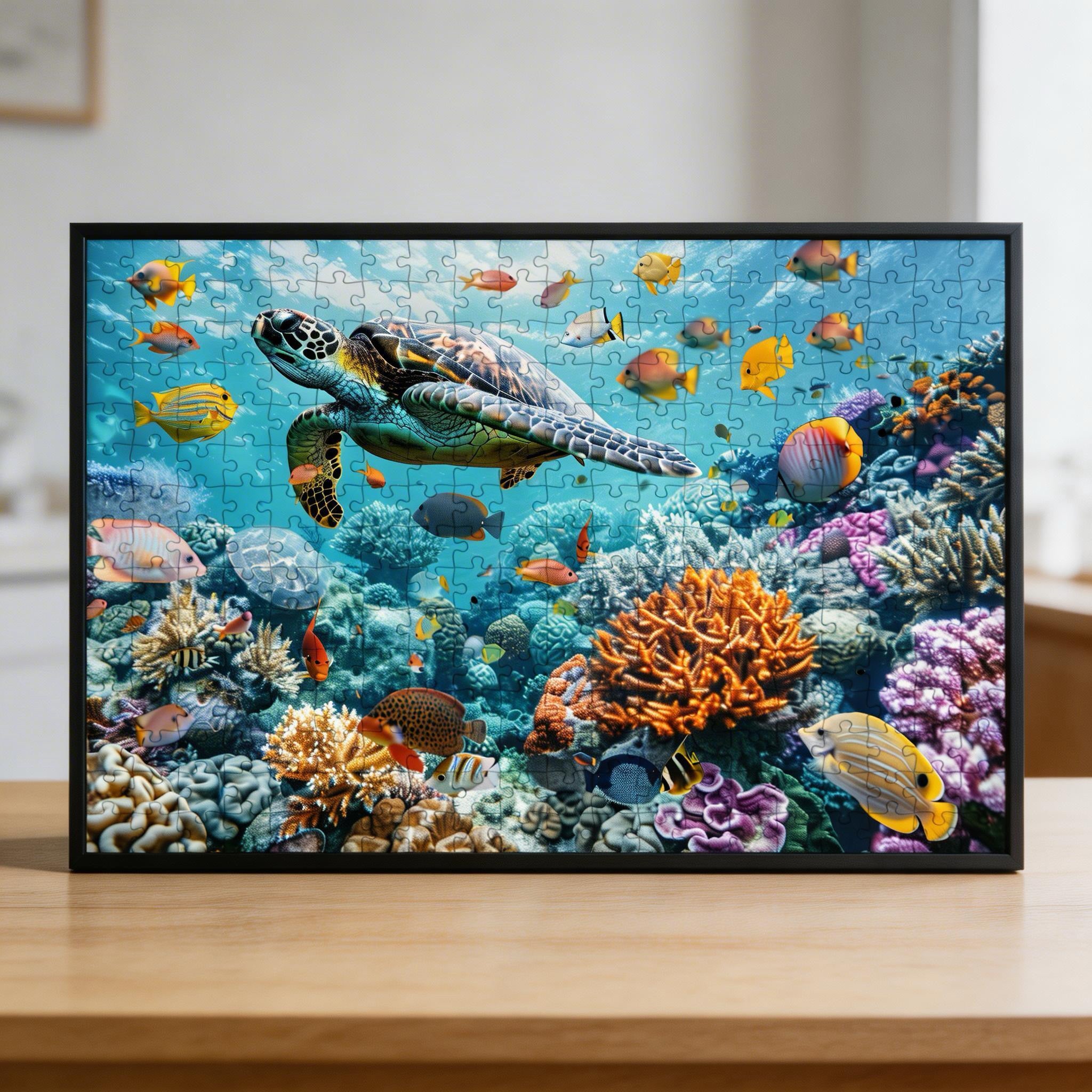 Majestic Sea Turtle Wooden Jigsaw Puzzle - Underwater Paradise Wood Puzzle for Adults