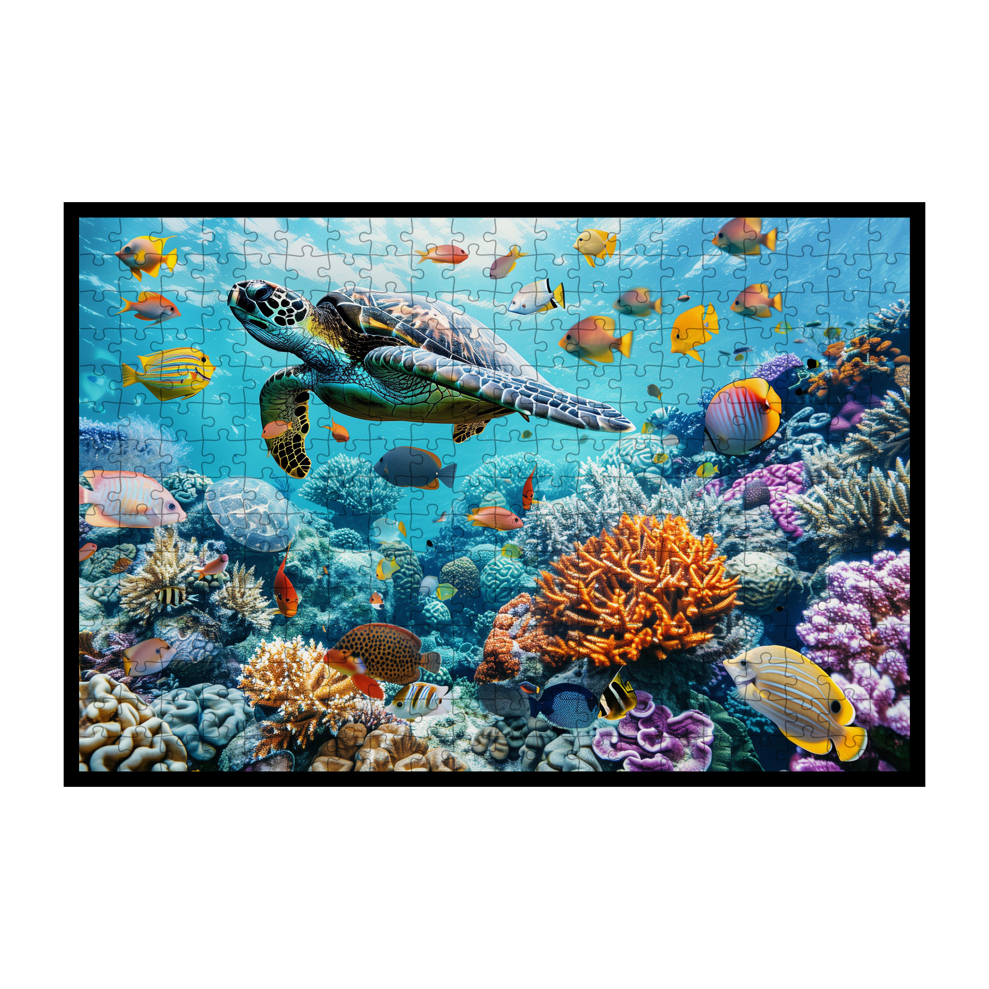 Majestic Sea Turtle Wooden Jigsaw Puzzle Framed, Underwater Paradise Wall Art