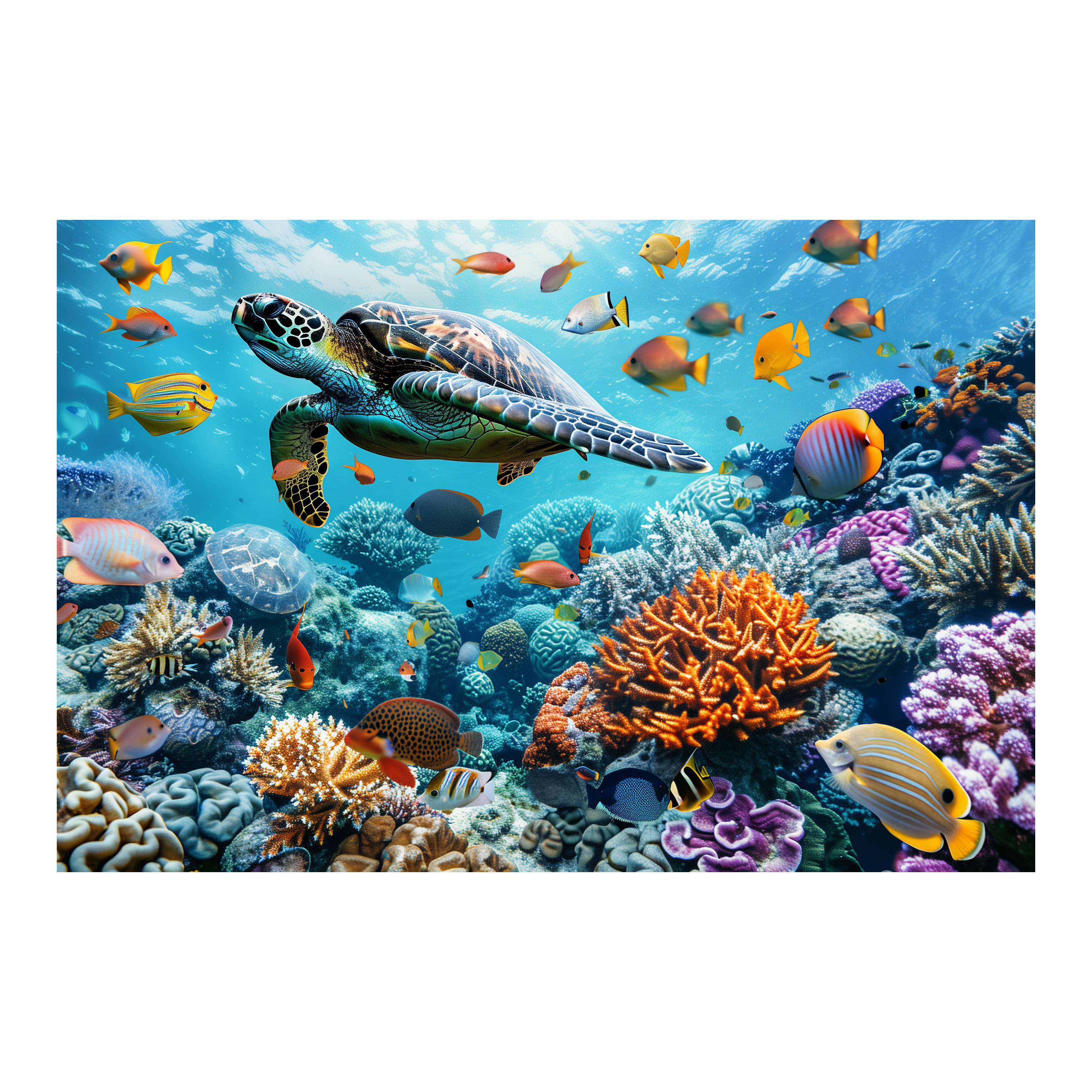 Majestic Sea Turtle Wooden Jigsaw Puzzle Framed, Underwater Paradise Wall Art