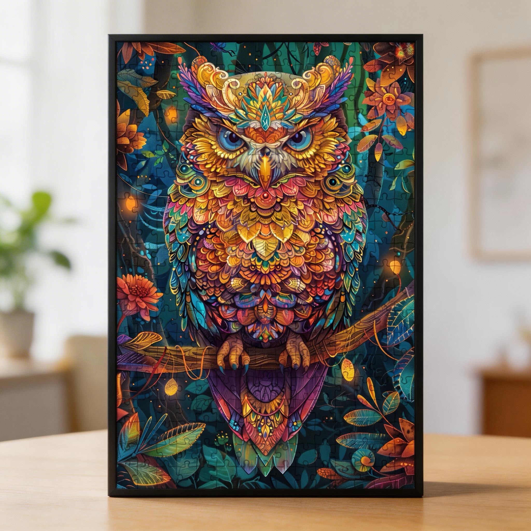 Mandala Owl Shaped Wooden Jigsaw Puzzle - Intricate Wildlife Wood Puzzle for Adults