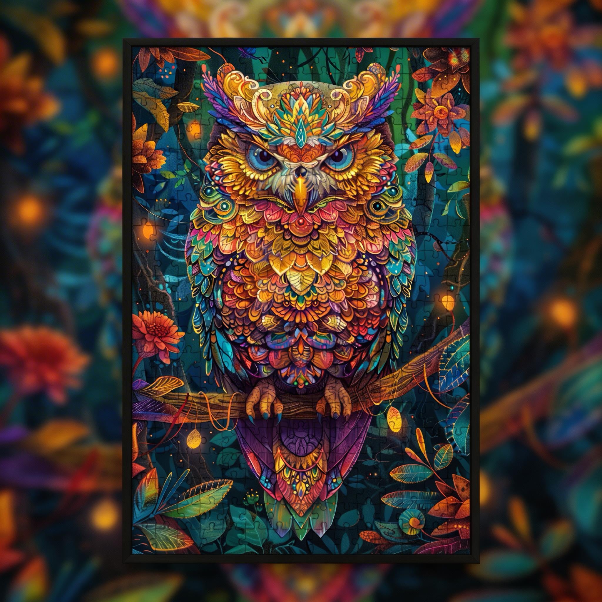 Mandala Owl Shaped Wooden Jigsaw Puzzle - Intricate Wildlife Wood Puzzle for Adults