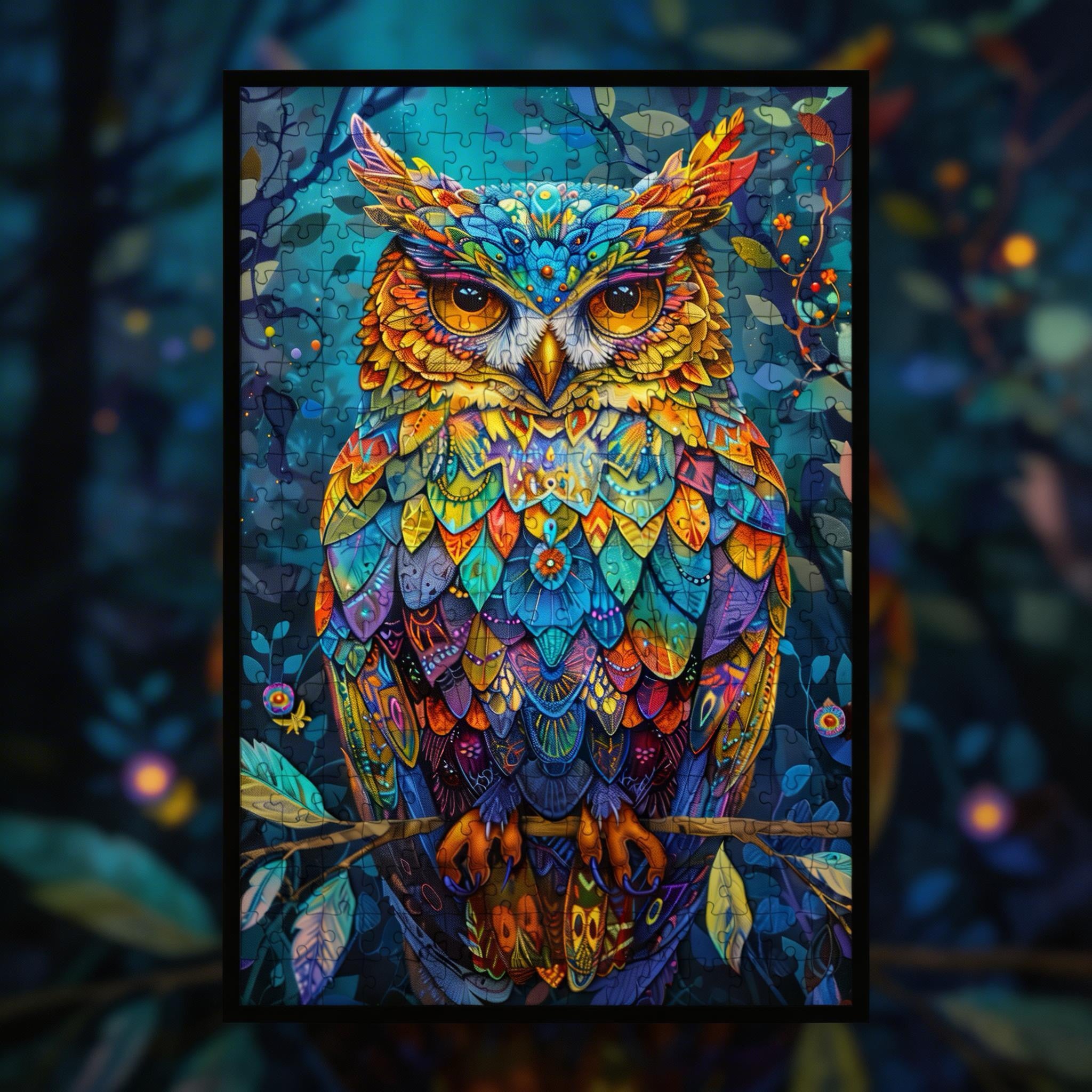Rainbow Mandala Owl Wooden Jigsaw Puzzle - Colorful Bohemian Bird Wood Puzzle