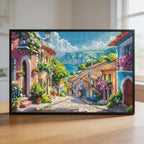 Mediterranean Coastal Town Wooden Jigsaw Puzzle - Scenic Landscape Wood Puzzle for Adults