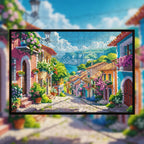 Mediterranean Coastal Town Wooden Jigsaw Puzzle - Scenic Landscape Wood Puzzle for Adults