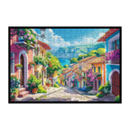 Mediterranean Coastal Town Wooden Jigsaw Puzzle - Scenic Landscape Wood Puzzle for Adults