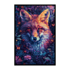 Midnight Red Fox Shaped Wooden Jigsaw Puzzle - Floral Wildlife Wood Puzzle for Adults