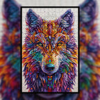 Midnight Wolf Mandala Wooden Jigsaw Puzzle - Bold Silhouette Animal Shaped Wood Puzzle - Premium Gift
