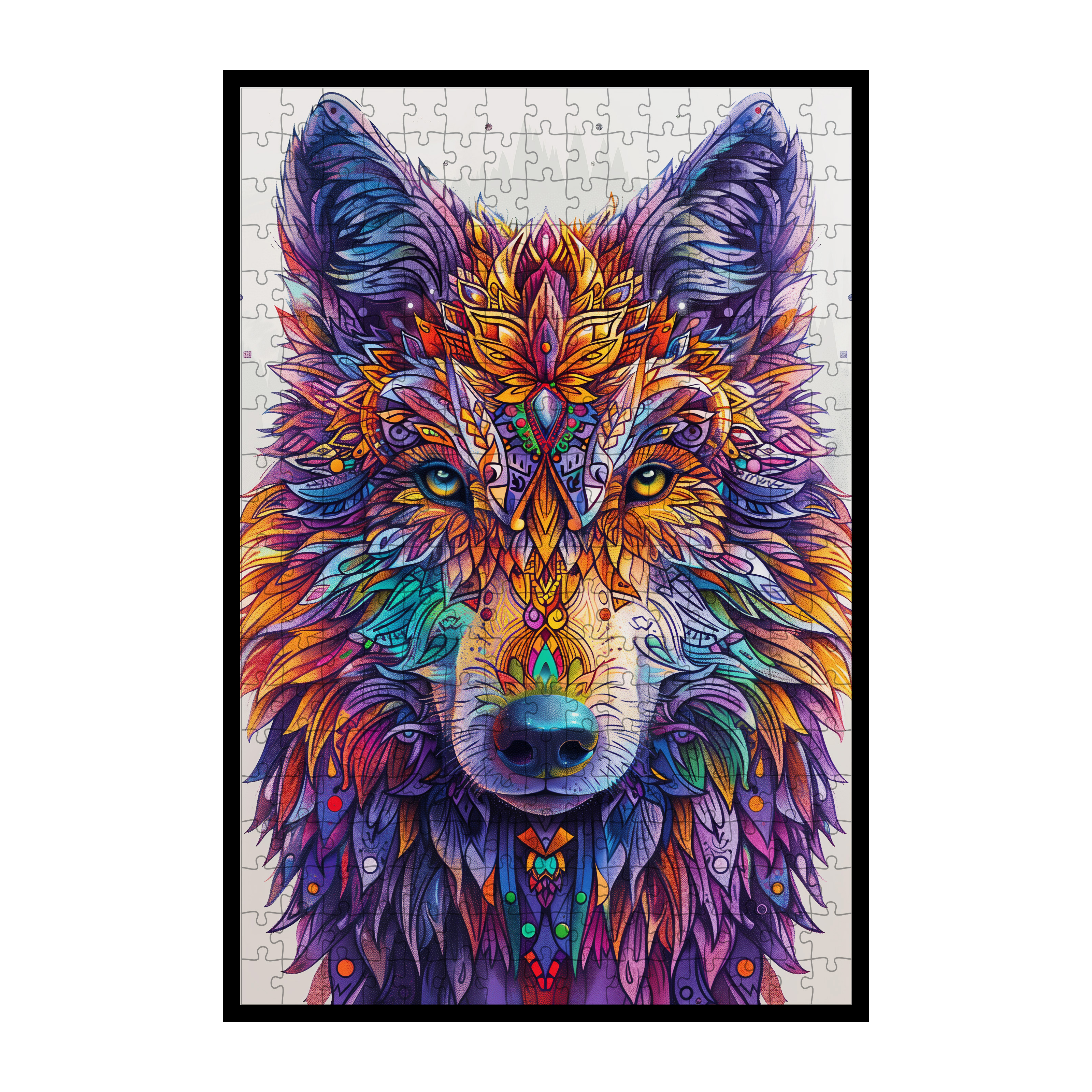 Midnight Wolf Mandala Wooden Jigsaw Puzzle - Bold Silhouette Animal Shaped Wood Puzzle - Premium Gift