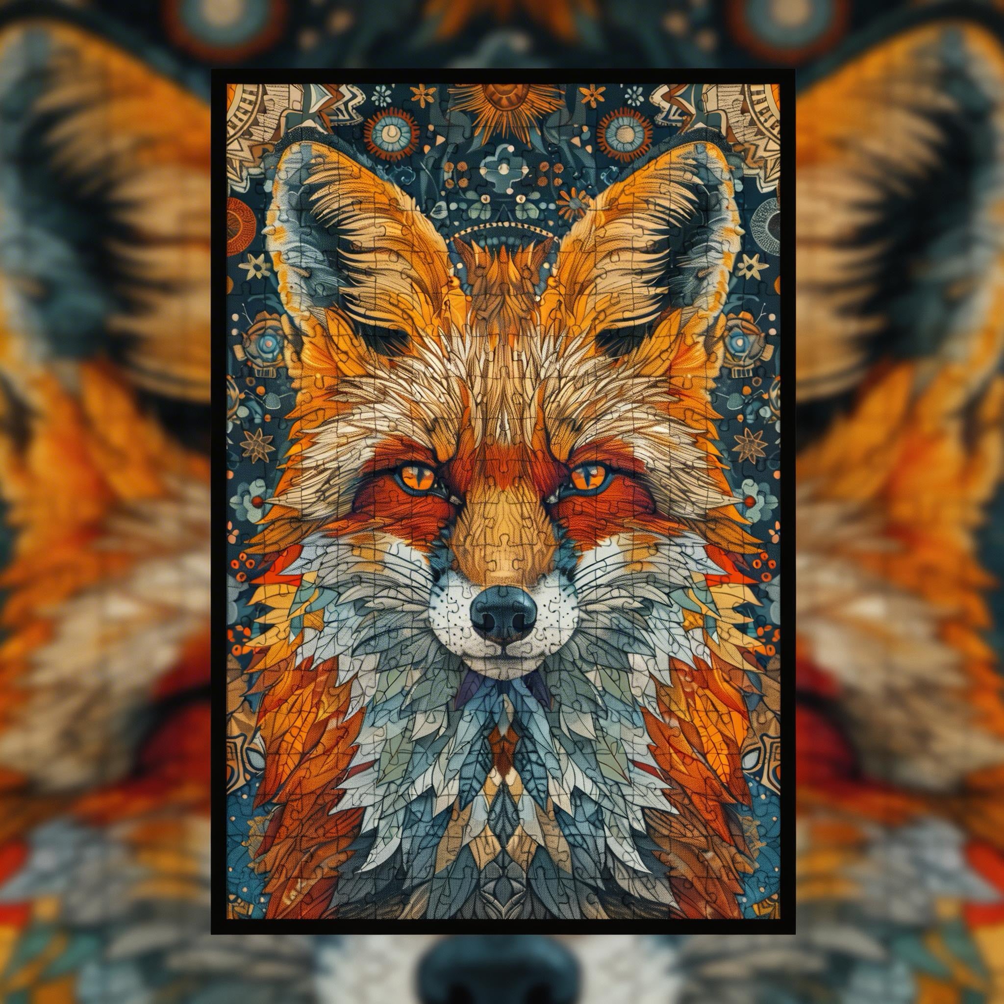 Mysterious Fox Mandala Wooden Jigsaw Puzzle - Animal Shaped Wood Puzzle for Adults & Teens