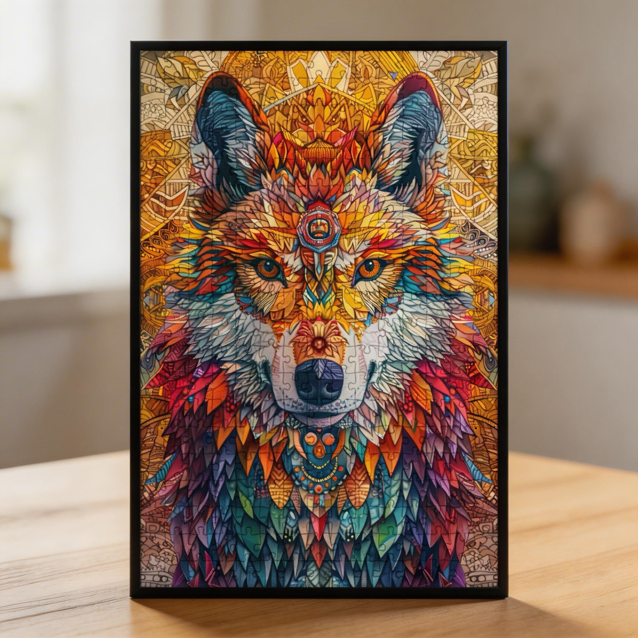 Mystic Fox Mandala Wooden Jigsaw Puzzle - Intricate Forest Animal Shaped Wood Puzzle - Zen Brain Teaser