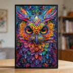 Mystic Owl Mandala Wooden Jigsaw Puzzle - Wise Animal Shaped Wood Puzzle - Intricate Galaxy Art Design