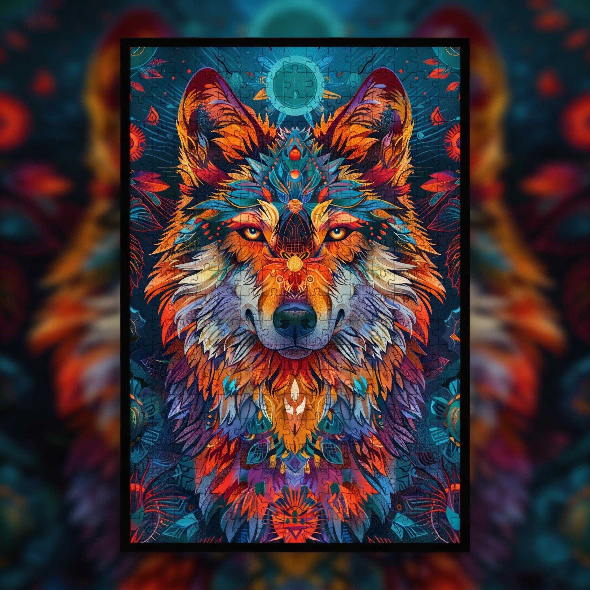 Mystic Wolf Mandala Animal Shaped Wooden Jigsaw Puzzle for Adults - Unique Forest Spirit Wood Puzzle