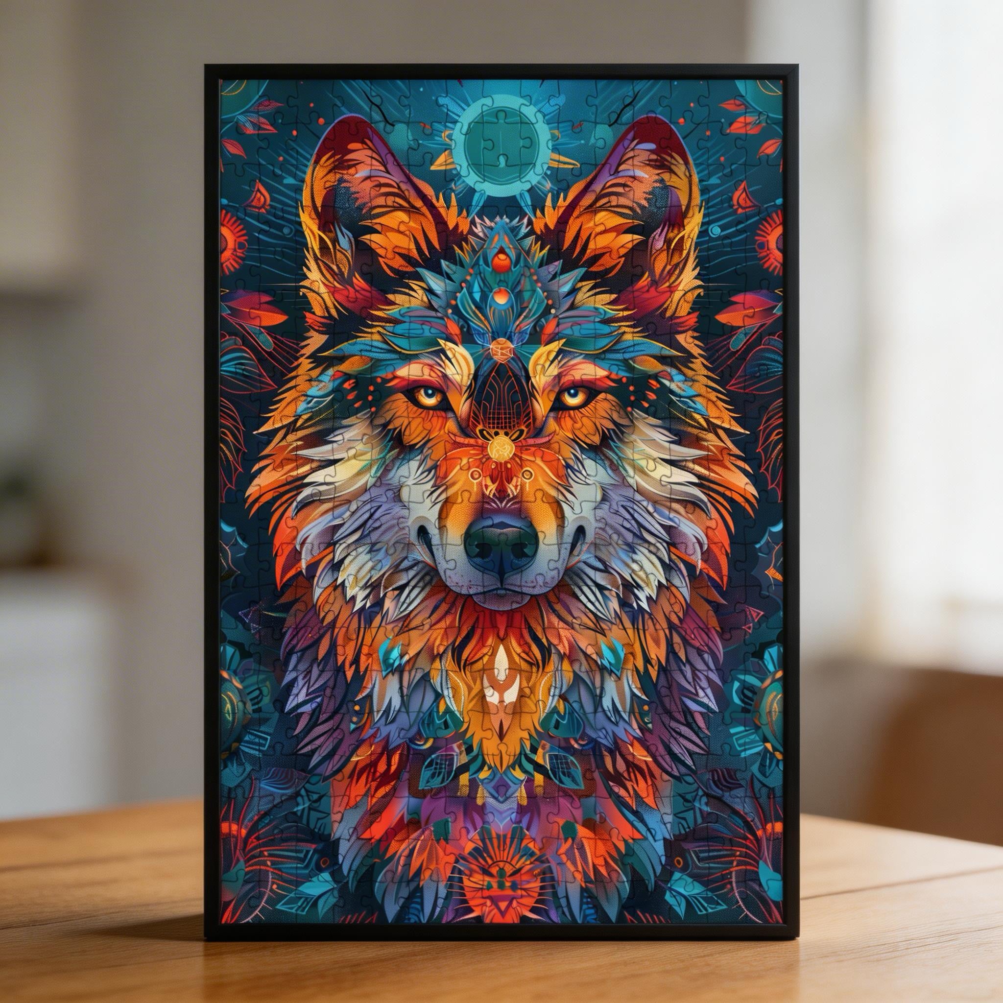 Mystic Wolf Mandala Animal Shaped Wooden Jigsaw Puzzle for Adults - Unique Forest Spirit Wood Puzzle