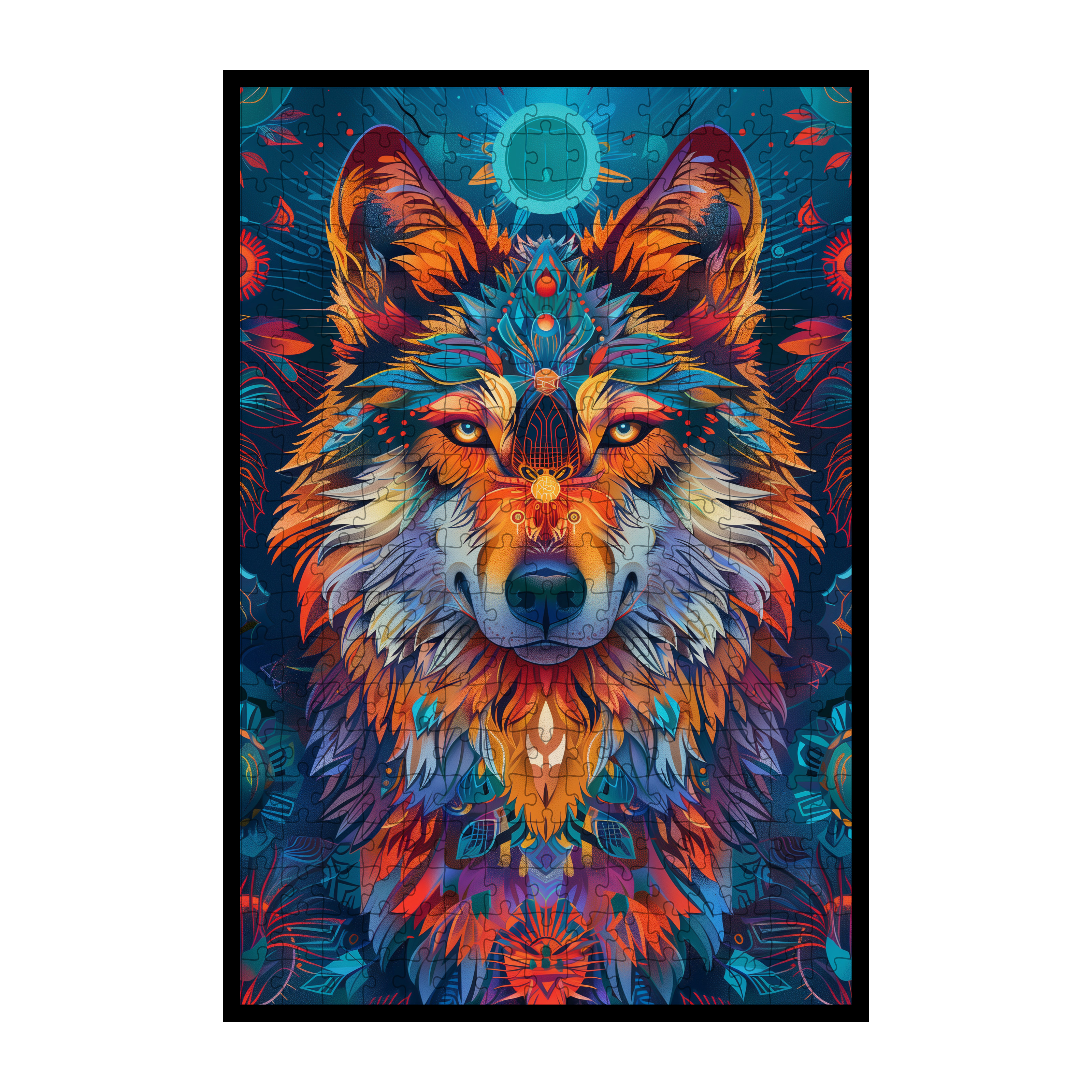 Mystic Wolf Mandala Animal Shaped Wooden Jigsaw Puzzle for Adults - Unique Forest Spirit Wood Puzzle