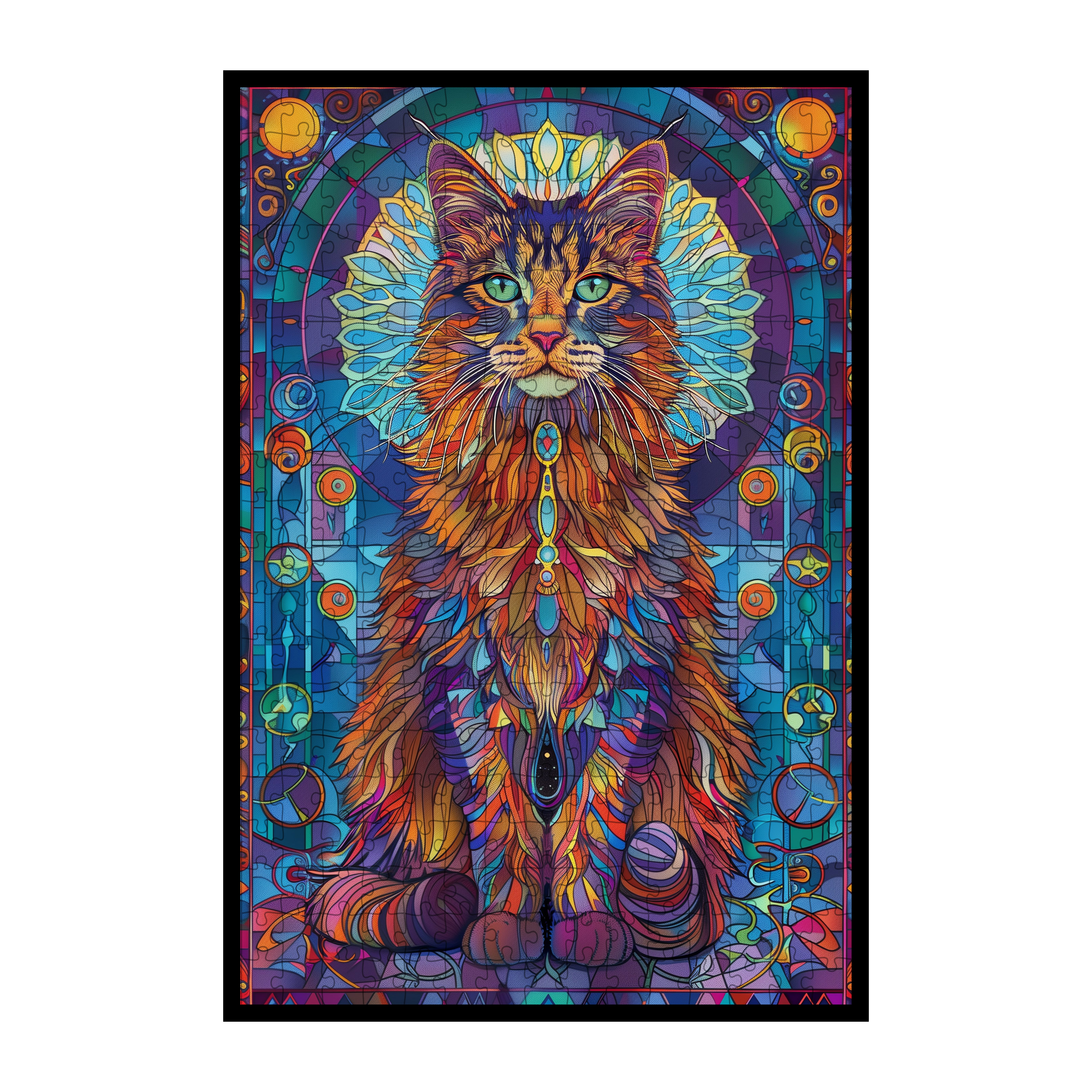 Mystical Cat Mandala Wooden Jigsaw Puzzle - Unique Animal Shaped Wood Puzzle for Adults - Zen Feline Gift
