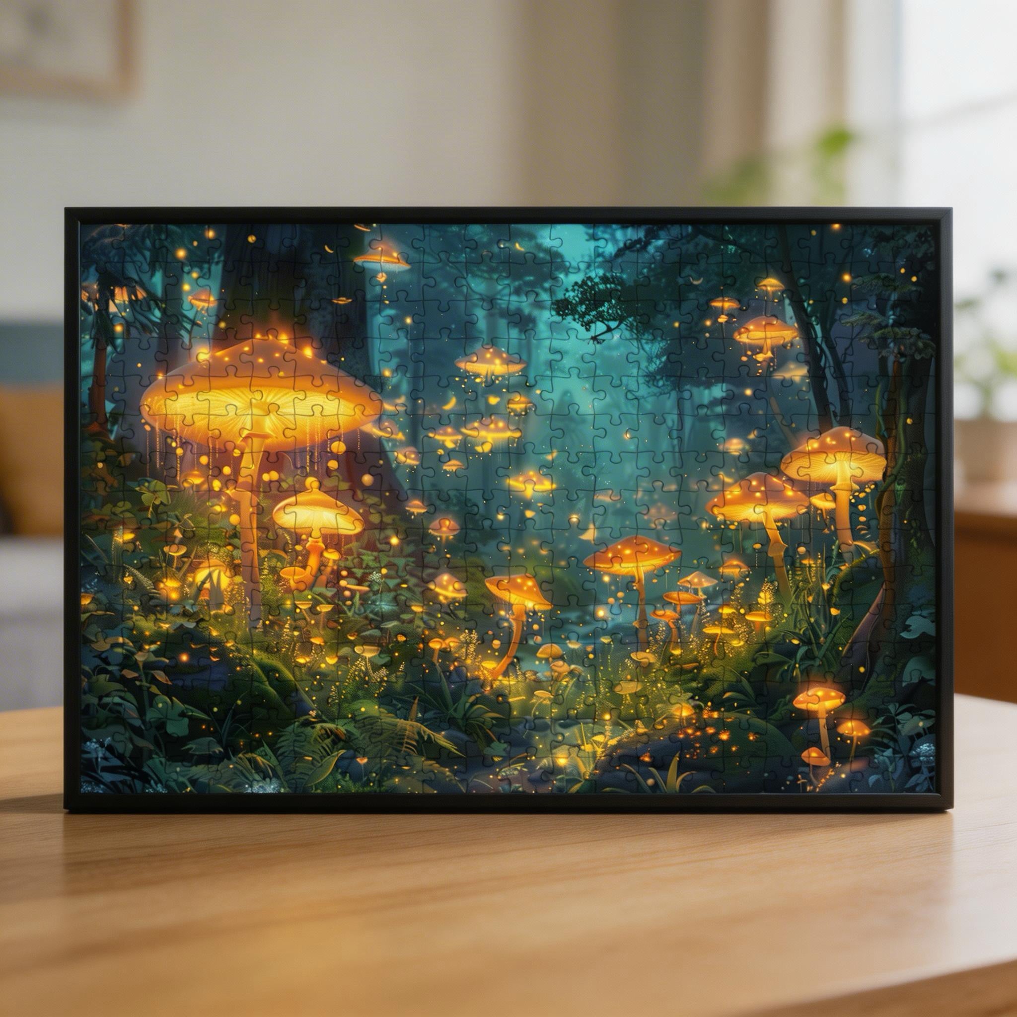 Mystical Night Mushroom Woods Wooden Jigsaw Puzzle - Magical Forest Wood Puzzle