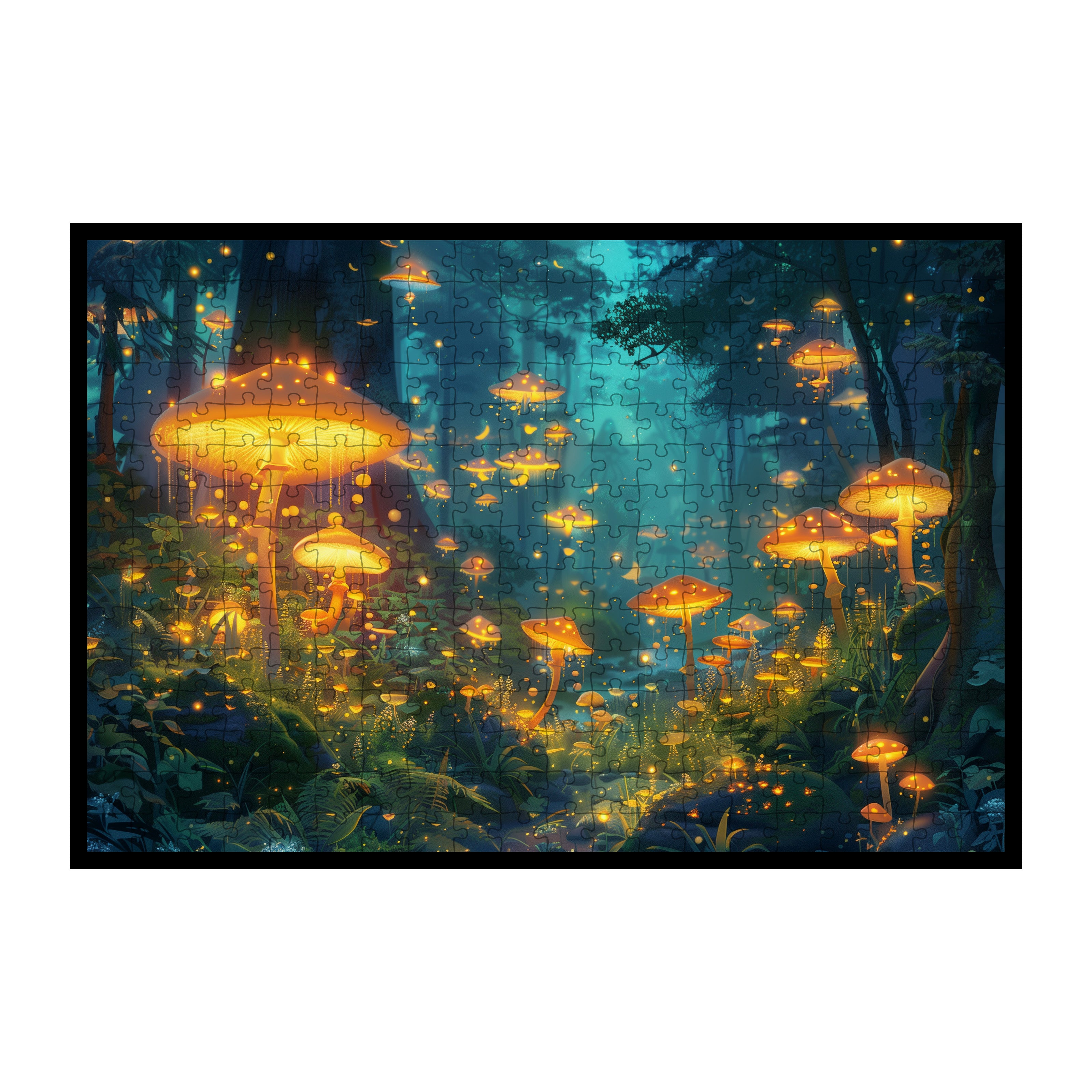Mystical Night Mushroom Woods Wooden Jigsaw Puzzle Framed, Magical Forest Wall Art