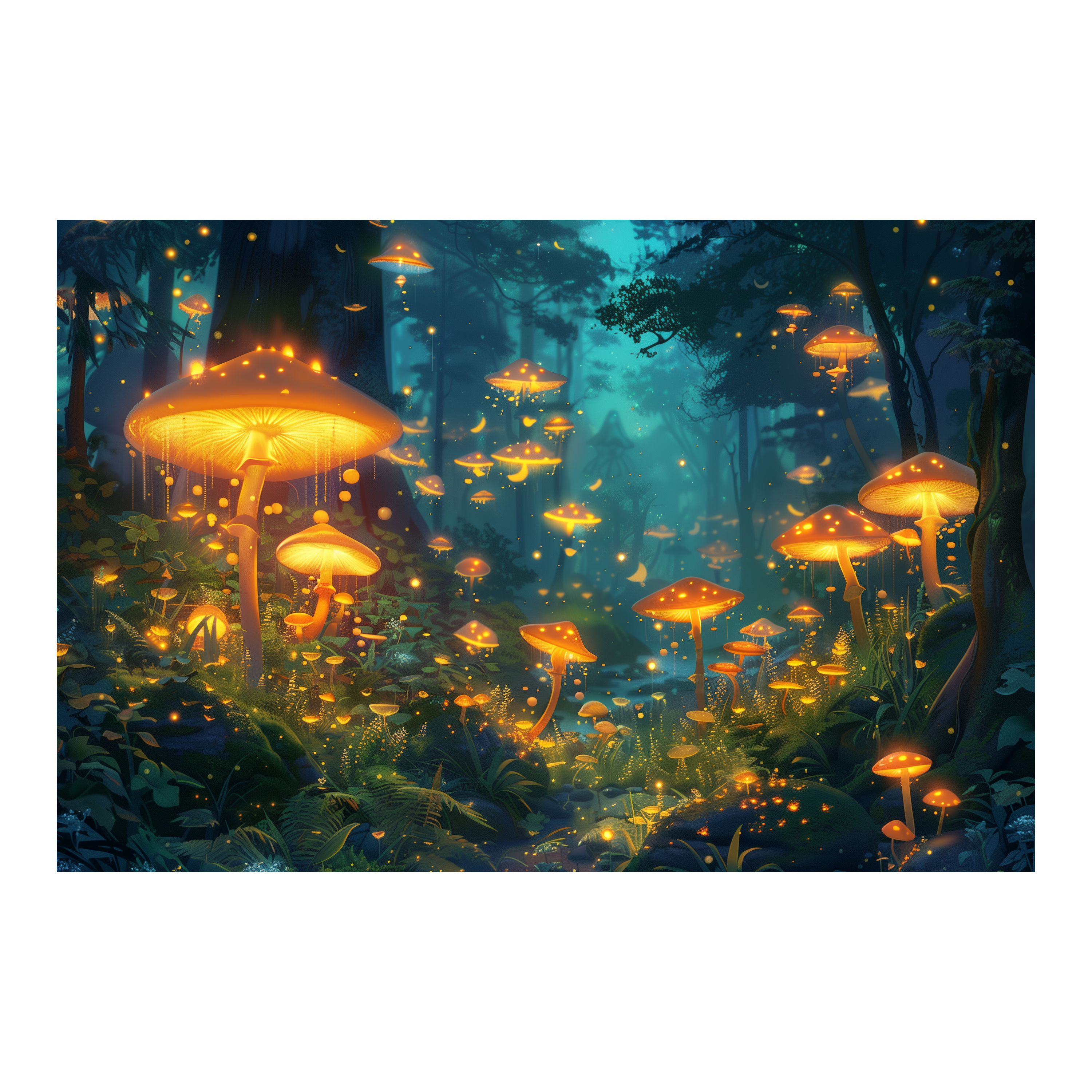 Mystical Night Mushroom Woods Wooden Jigsaw Puzzle Framed, Magical Forest Wall Art
