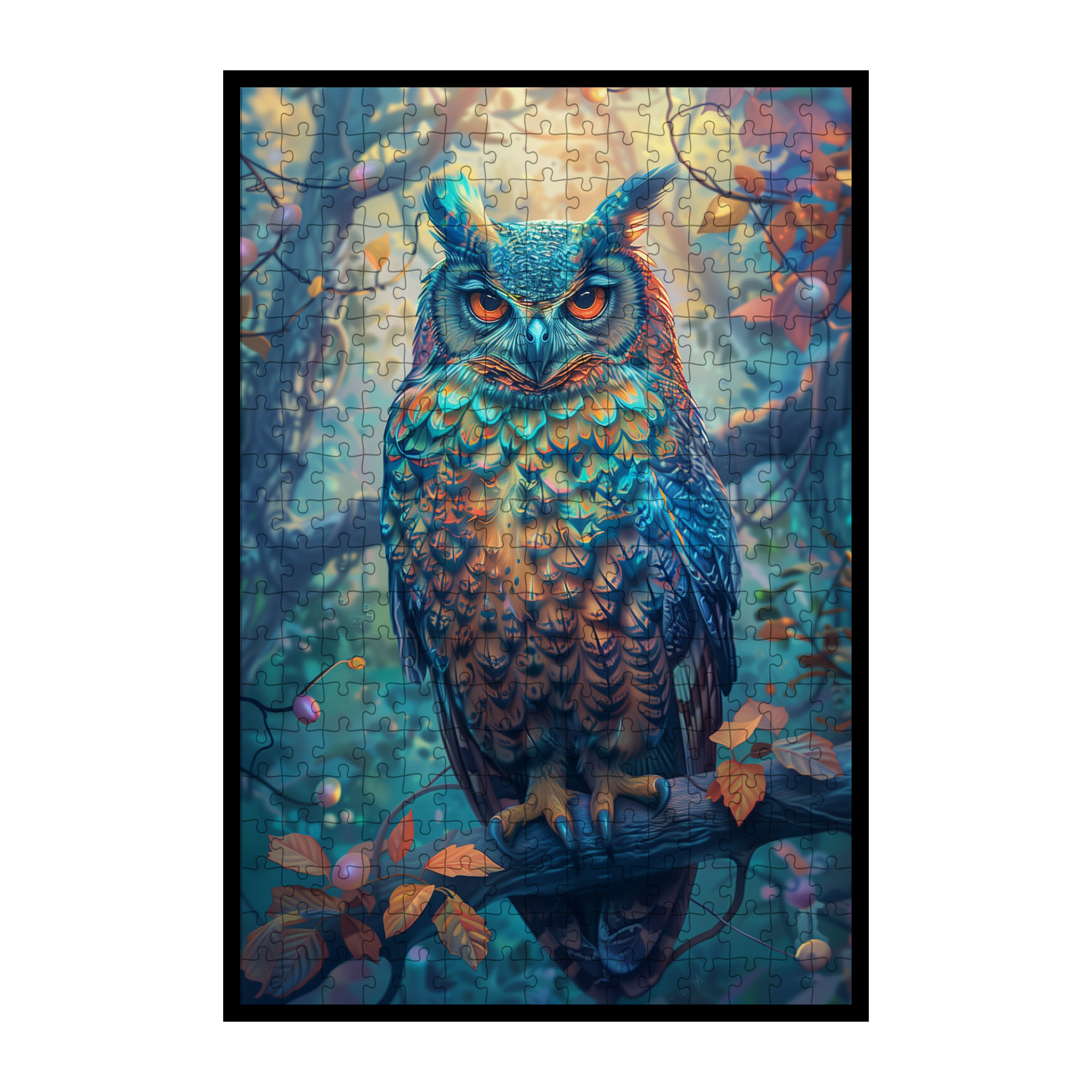 Mystical Owl Shaped Wooden Jigsaw Puzzle - Autumn Forest Animal Wood Puzzle for Adults
