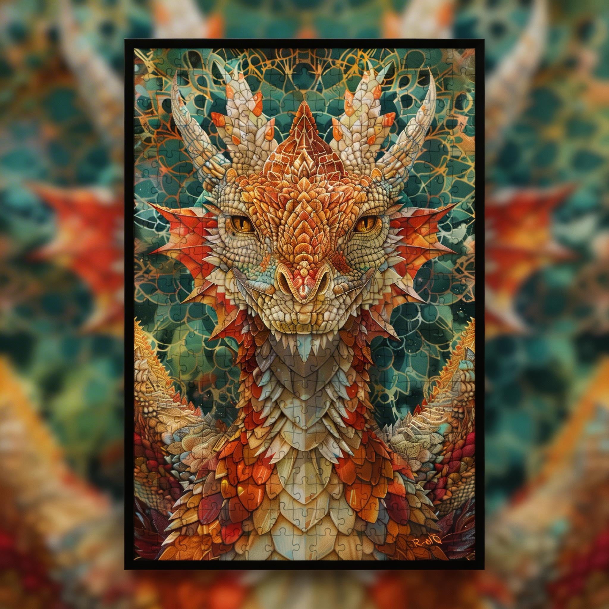 Mythical Dragon Mandala Wooden Jigsaw Puzzle - Intricate Animal Shaped Wood Puzzle - Fantasy Collector's Edition
