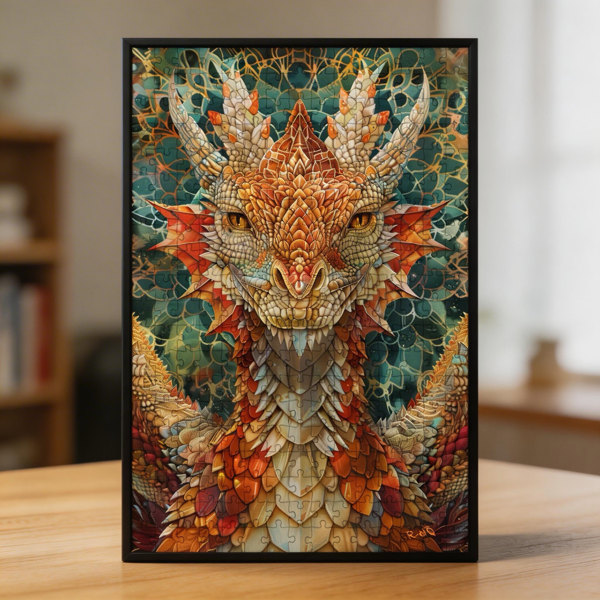 Mythical Dragon Mandala Wooden Jigsaw Puzzle - Intricate Animal Shaped Wood Puzzle - Fantasy Collector's Edition