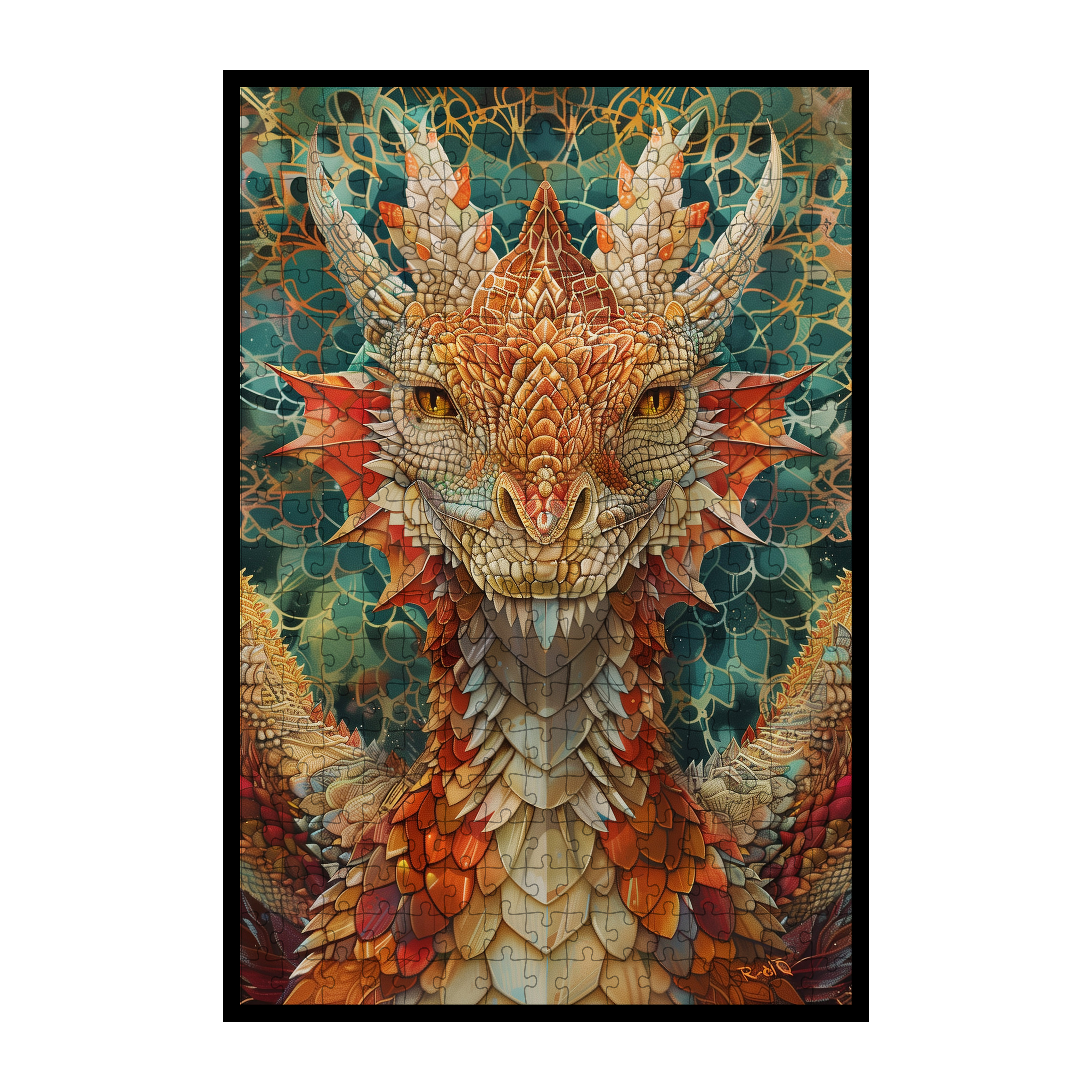 Mythical Dragon Mandala Wooden Jigsaw Puzzle - Intricate Animal Shaped Wood Puzzle - Fantasy Collector's Edition