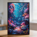 Neon Coral Reef Wooden Jigsaw Puzzle - Vibrant Ocean Wildlife Wood Puzzle for Adults