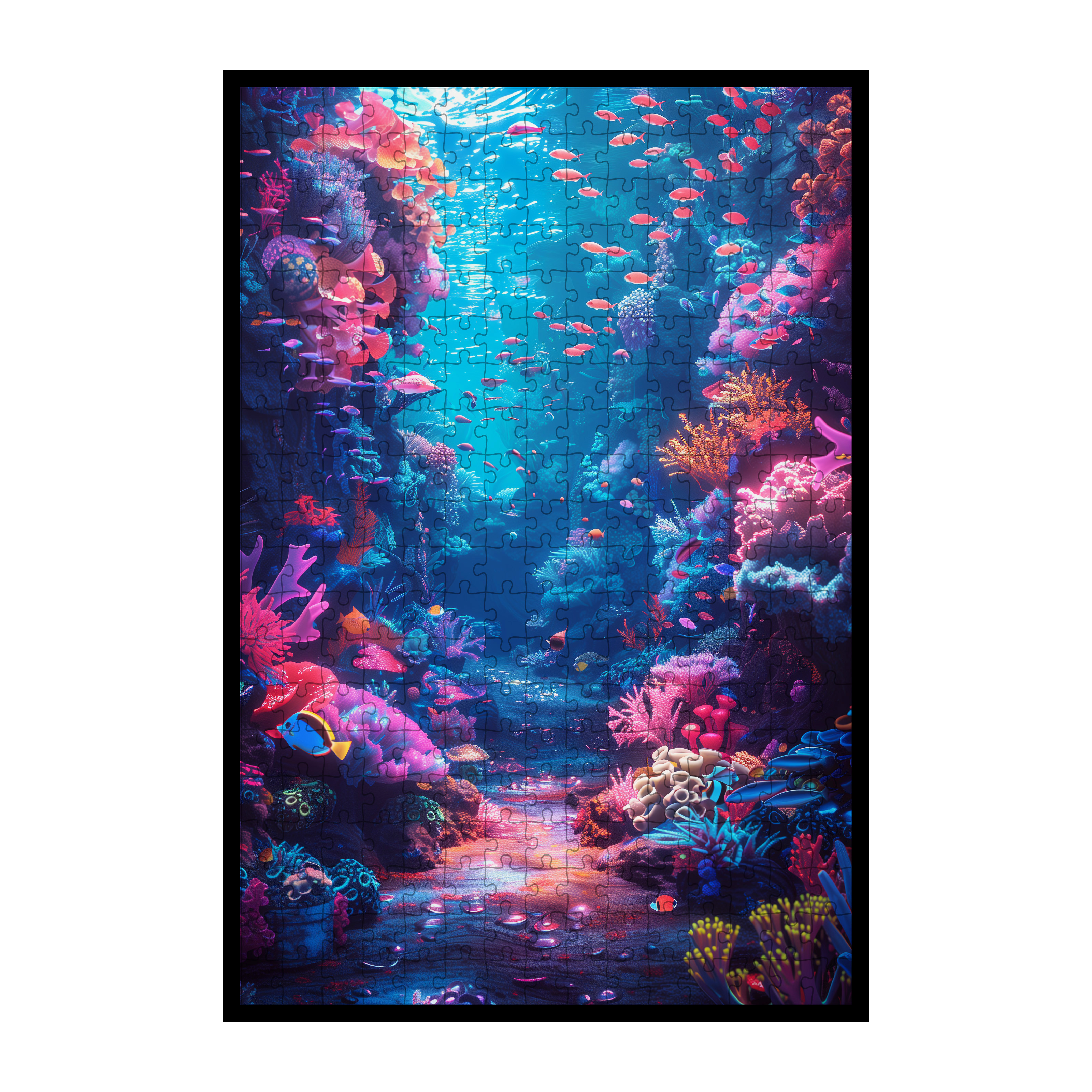 Neon Coral Reef Wooden Jigsaw Puzzle - Vibrant Ocean Wildlife Wood Puzzle for Adults