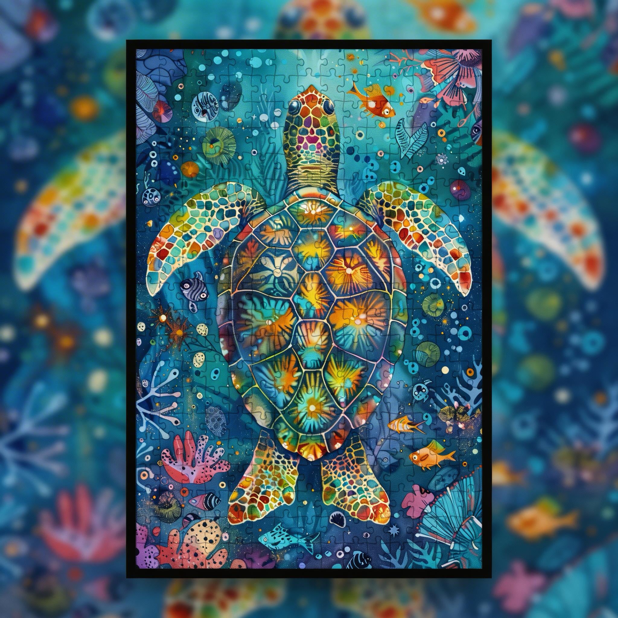Ocean Sea Turtle Mandala Wooden Jigsaw Puzzle - Serene Marine Animal Shaped Wood Puzzle - Coastal Home Decor