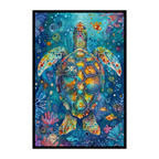 Ocean Sea Turtle Mandala Wooden Jigsaw Puzzle - Serene Marine Animal Shaped Wood Puzzle - Coastal Home Decor