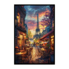 Paris Eiffel Tower Sunset Wooden Jigsaw Puzzle Framed, French Street Cafe Wall Decor