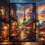 Paris Eiffel Tower Sunset Wooden Jigsaw Puzzle Framed, French Street Cafe Wall Decor