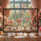 Pink Cherry Blossom Tea Party Wooden Jigsaw Puzzle - Floral Window Wood Puzzle