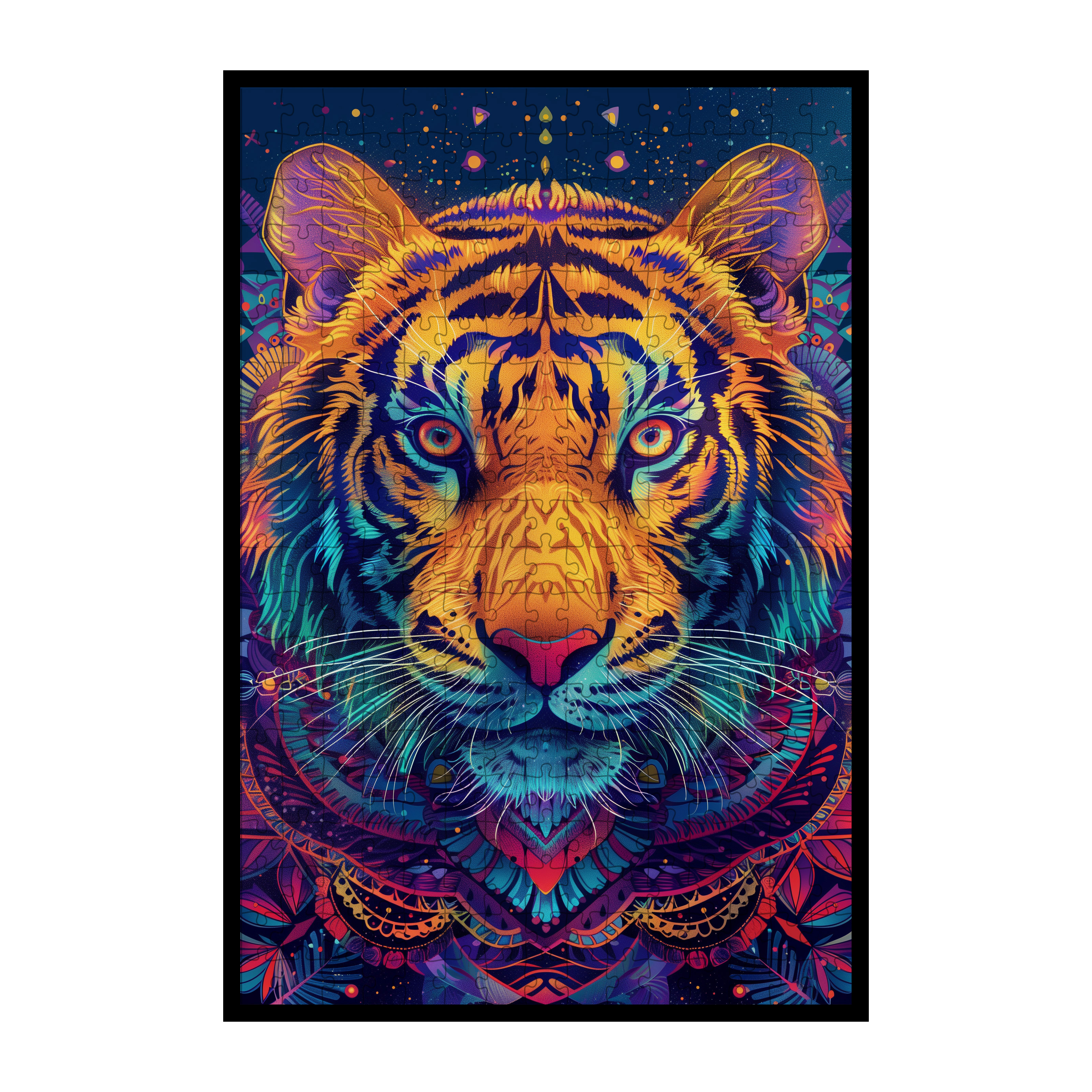 Powerful Tiger Mandala Wooden Jigsaw Puzzle - Bold Animal Shaped Wood Puzzle