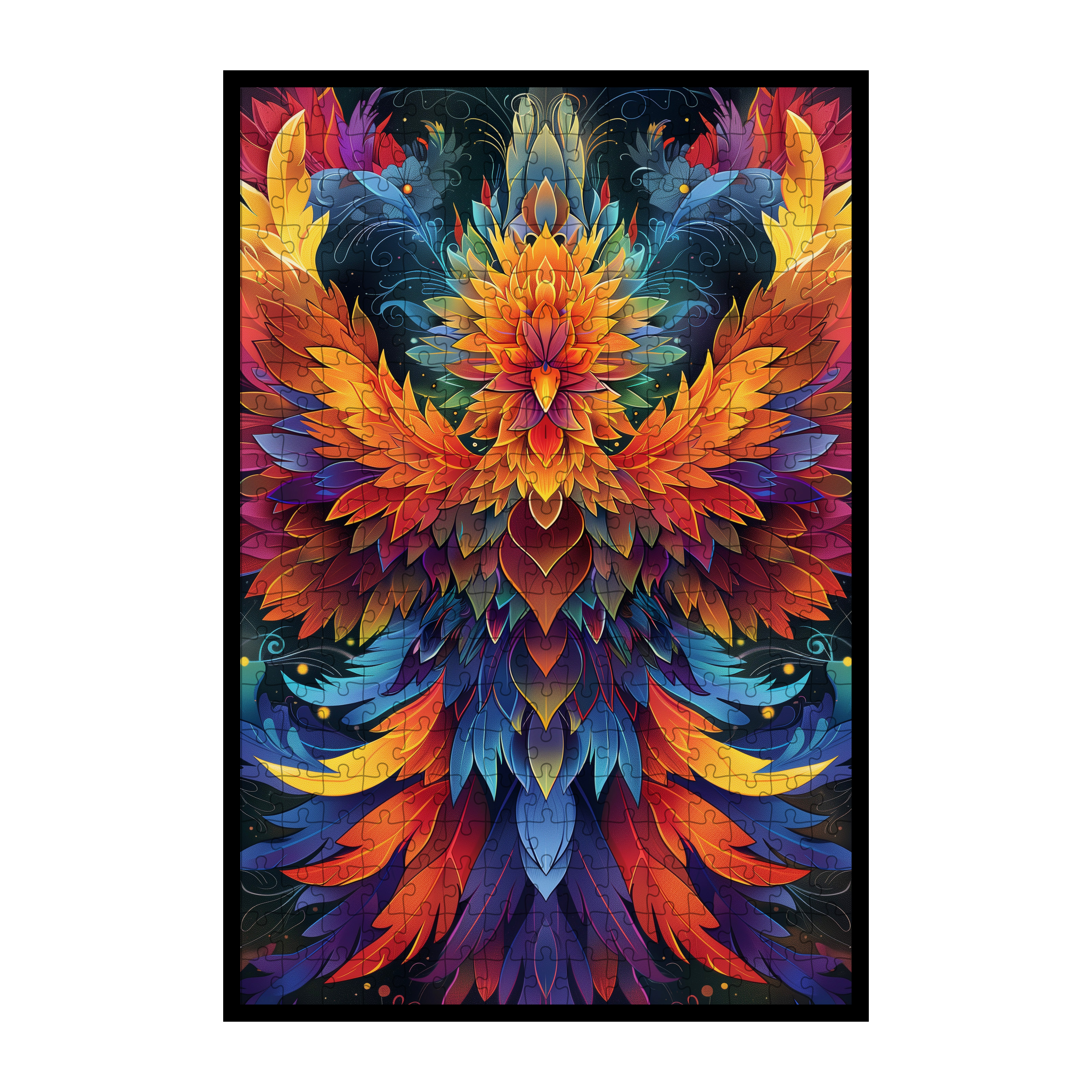 Rebirth Phoenix Mandala Wooden Jigsaw Puzzle - Vibrant Mythical Animal Shaped Wood Puzzle - Gift for HerHim
