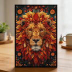 Regal Lion King Mandala Wooden Jigsaw Puzzle - Golden Mane Animal Shaped Wood Puzzle for Adults