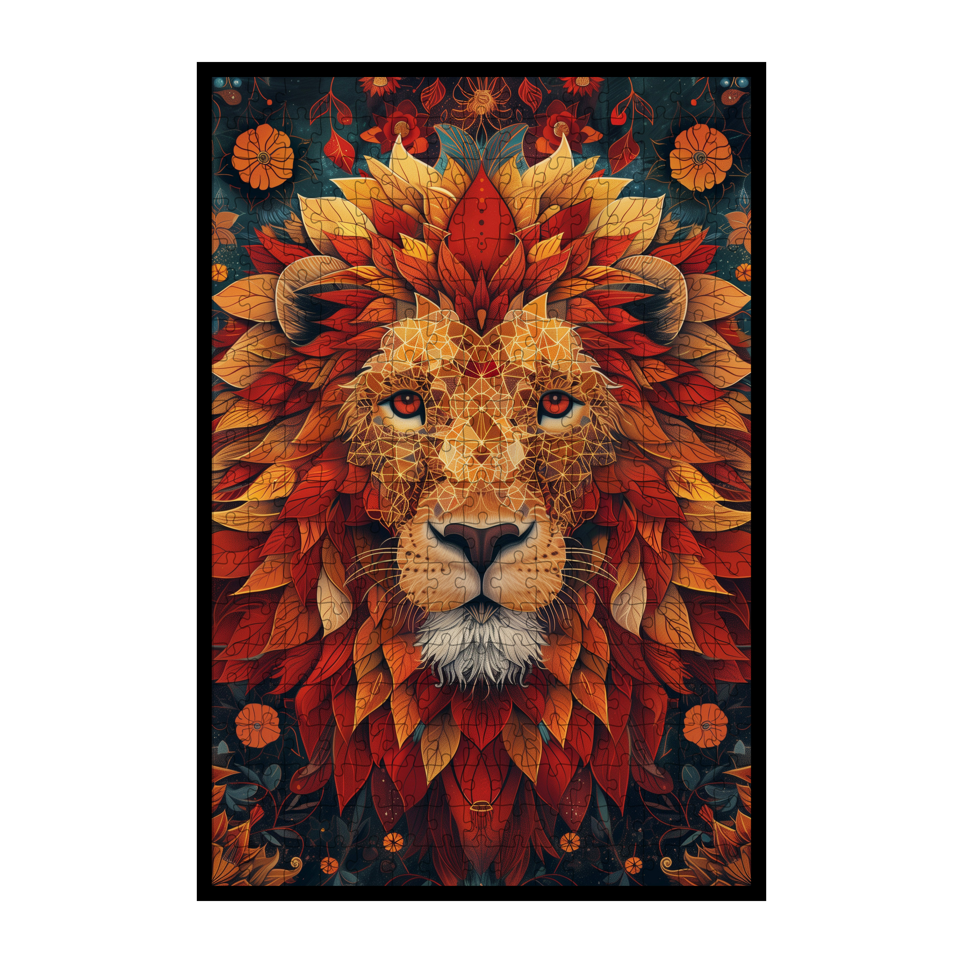 Regal Lion King Mandala Wooden Jigsaw Puzzle - Golden Mane Animal Shaped Wood Puzzle for Adults