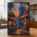 Romantic Street Cafe Sunset Wooden Jigsaw Puzzle - Aesthetic European Landscape Wood Puzzle
