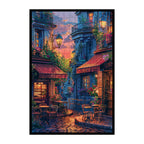 Romantic Parisian Cafe Sunset Wooden Jigsaw Puzzle Framed, French Street Wall Decor