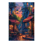 Romantic Parisian Cafe Sunset Wooden Jigsaw Puzzle Framed, French Street Wall Decor