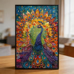 Royal Peacock Mandala Wooden Jigsaw Puzzle - Vibrant Bird Shaped Wood Puzzle - Intricate Decorative Art Piece