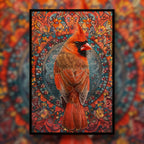 Royal Red Bird Mandala Wooden Jigsaw Puzzle - Intricate Symmetrical Bird Shaped Wood Puzzle