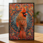 Royal Red Bird Mandala Wooden Jigsaw Puzzle - Intricate Symmetrical Bird Shaped Wood Puzzle