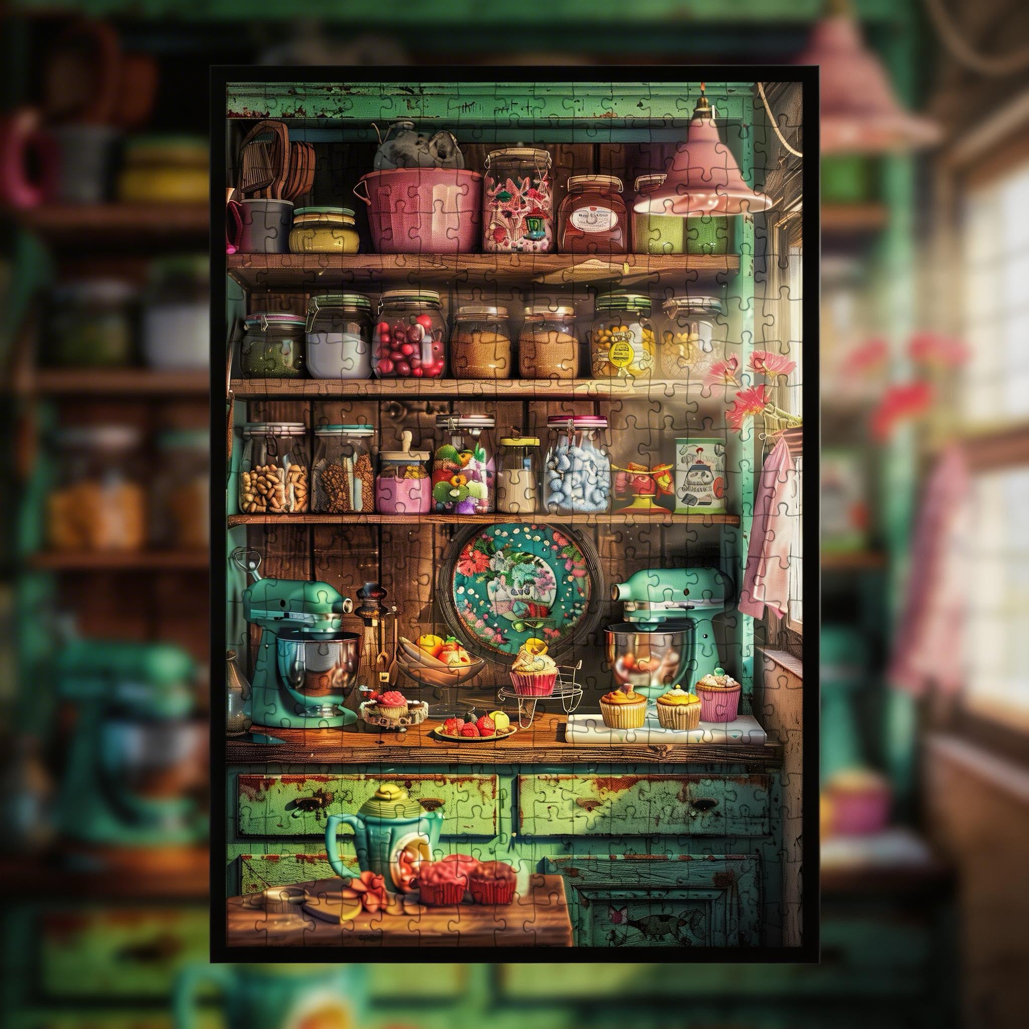 Rustic Pantry Shelves Wooden Jigsaw Puzzle Framed, Baking Lover Wall Art