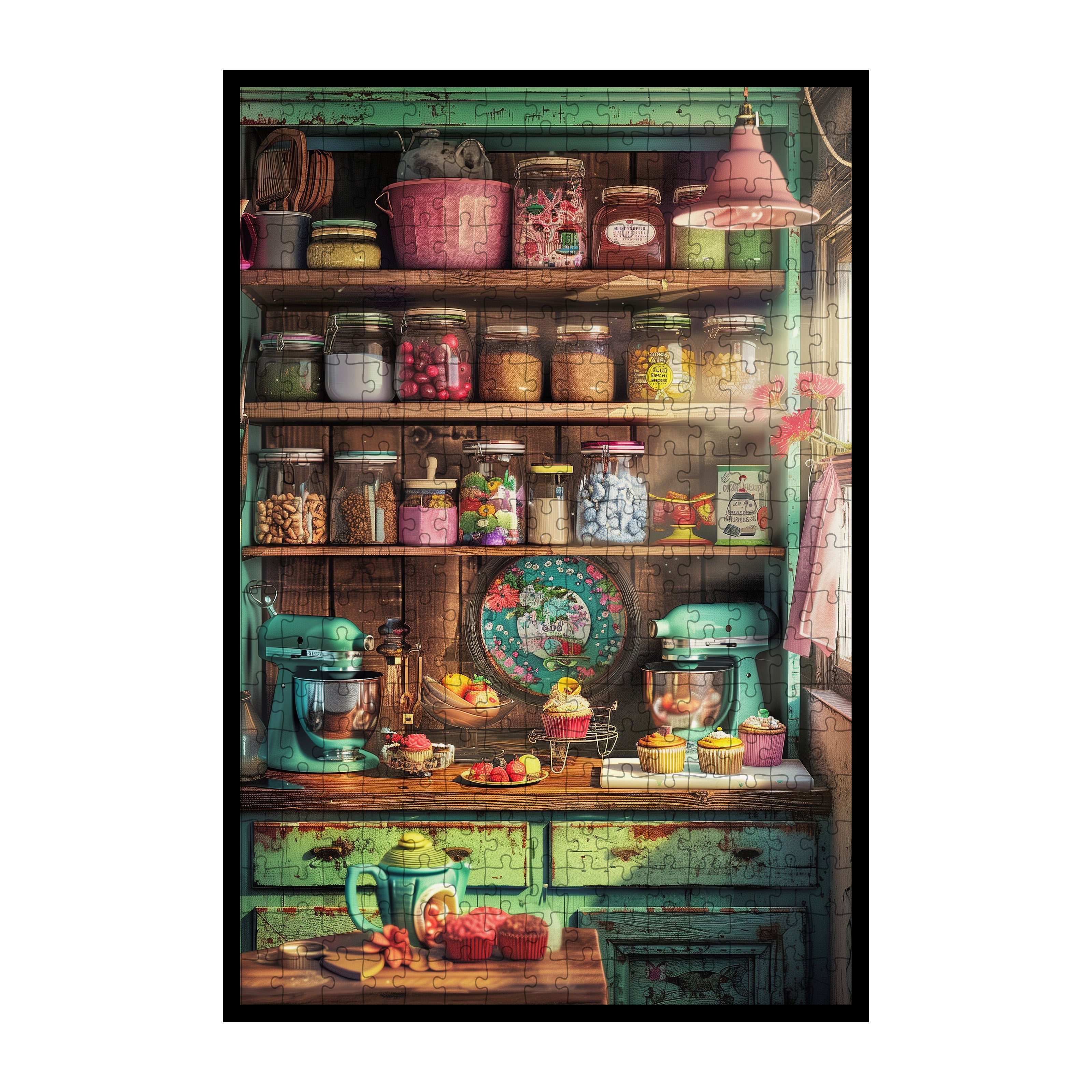 Rustic Pantry Shelves Wooden Jigsaw Puzzle Framed, Baking Lover Wall Art